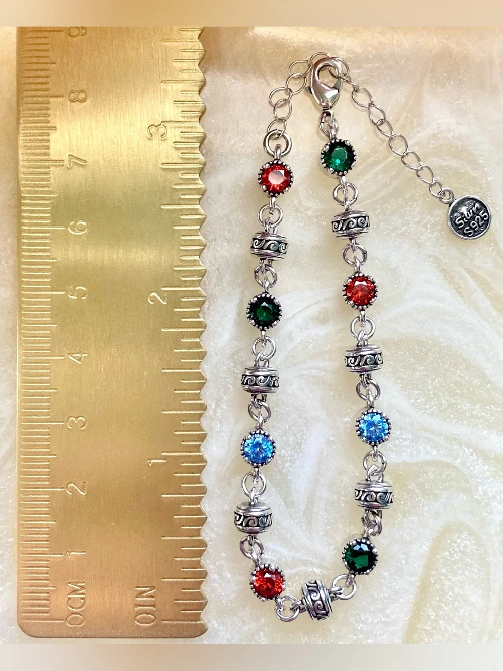 Sterling Multicolor Crystal Bracelet Red, Green & Blue